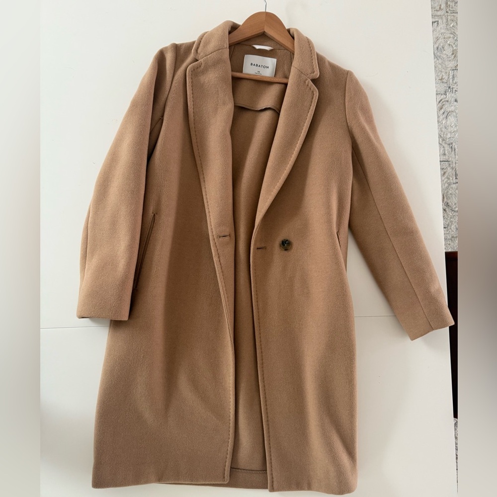 Babaton Tan Trench Coat Classic Tailored Wool